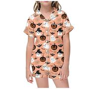Children's Leisure Halloween Printed Button Collar Short Sleeved Top Shorts Pajama Set Robes for Kids Boys Pink