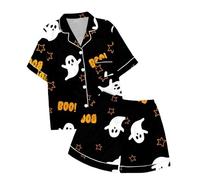 Children's Leisure Halloween Printed Button Collar Short Sleeved Top Shorts Pajama Set Toddler Pajamas Girls 4t Blue