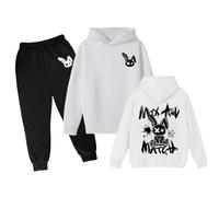 Children's Long Sleeve Cartoon Rabbit Print Hoodie Top Hoodie Pants Set Comfortable Children's Long Sleeve Cartoon Rabbit Print Hoodie Top Hoodie Pants Set Activewear Tracksuit Kids White