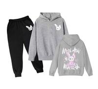 Children's Long Sleeve Cartoon Rabbit Print Hoodie Top Hoodie Pants Set Comfortable Children's Long Sleeve Cartoon Rabbit Print Hoodie Top Hoodie Pants Set Activewear Tracksuit Kids Grey