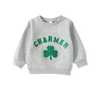 Children's Long Sleeved St Patrick's Day Irish Theme Sweatshirt Round Neckline Letters Print Little Boys St Patrick's Day Soft Tops Clothes (Grey, 2-3 Years)