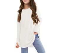 Children's Long Tops Kids Girls Age 3-14 Years Children Round Neck Long Sleeve Tshirts Teenage Girls Loose Comfy Summer Cartoon Cute School Casual Athletic Vacation T Shirts (White, 11-12 Years)
