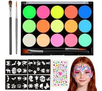 Children's Make-Up Set, 15 Colours Make-Up Colours, Make-Up Palette, Washable Face Paint, Body Paint Set, 34 Stencils, 1 Rhinestone Sticker, Children's Body Colour for Halloween, Carnival, Make-Up (02