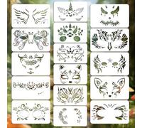 Children's Make-Up Stencils Set Reusable Face Stencils for Children with Unicorn Animal Masks Flowers Wings and Halloween Motifs Ideal for Party Carnival and DIY Pack of 16