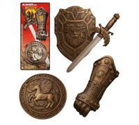 Childrens Medieval Knight Costume Play Set Sword Shield Gauntlet | Battlefield Knight Kids Fancy Dress Accessory Set for Imaginative Role Play Party & Costume | Child Safe Lightweight Plastic