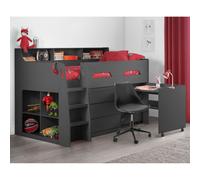 Jupiter - Single - Kids Mid Sleeper Bed - Cabin Bed - Desk and Storage - Dark Grey - 3ft - Happy Beds