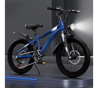 Children's Mountain Bike,Front and Rear Double Shock Absorption 6-Speed Double Disc Brake Handle Height Adjustable, for Women Men Teens Blue,18