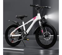 Children's Mountain Bike,Front and Rear Double Shock Absorption 6-Speed Double Disc Brake Handle Height Adjustable, for Women Men Teens White,20
