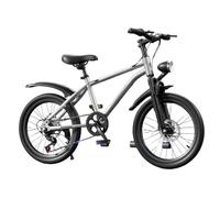 Children's Mountain Bike,Geared Bicycle Front and Rear Double Shock Absorption 6-Speed Double Disc Brake Handle Height Adjustable,Suitable for Teenagers and Children. Silver,18