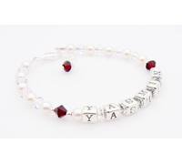 Childrens Name Bracelet - Birthstone Crystal - Personalised Box - Garnet for a January Baby - Christening Gift