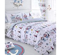 Childrens Nautical Beach Hut and Sailing Boats Striped Bedding Set (Single)
