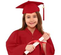 Children's Nursery Graduation Gown Cap Stole And Sash For Kids Costume Party Kindergarten Shiny 4 Set Boys Girls Dress Up Props Preschool Child Primary School Caps Hat (Red,4-5 Years)