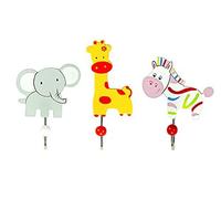 Children's or Baby Coat Hook, Wall Hook, Safari Animal, Jungle, Elephant, Giraffe and Zebra Wooden for Boys or Girls Children's Room