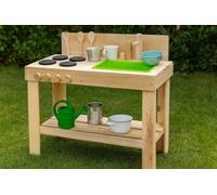 Children's Outdoor Wooden Mud Kitchen - Solid Wood Play Kitchen with Sink & Hobs