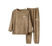 Children's Pajamas Warm Solid Color Set Boys And Girls Children's Home Wear Soft Fuzzy Homewear With Fleece Sweatpants Easy Living Fleece Robe Coffee