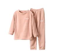 Children's Pajamas Warm Solid Color Set Boys And Girls Children's Home Wear Soft Fuzzy Homewear With Fleece Sweatpants Girls Spa Robe And Slippers Pink