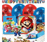 Childrens Party Set includes Tableware Balloons Birthday Decorations Party Supplies - 8 Guests Pack - 56pcs (Super Mario)