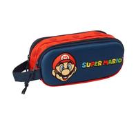 Super Mario 3D - Double 3D Pencil Case, Children's Pencil Case, Ideal for School Age Children, Comfortable and Versatile, Quality and Resistance, 21 x 6 x 8 cm, Navy Blue/Red, M, Casual