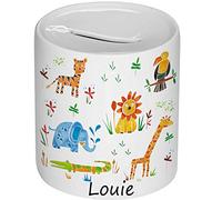 Children's Personalised Money Box, Jungle Animal Personalised Baby Money Bank, Toddler Boy Girl Gift, Christening,1st Birthday Present Idea