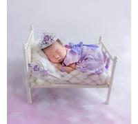 Children's photo prop bed, baby studio photo background bed, full moon baby iron bed, detachable posing props (White)