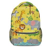 Children's Picture Book Style Tropical Jungle Animal Print Backpack: Lion, Elephant, Fox, Tiger Cartoon 3D Printed Daypack for Kids Students (print 2)