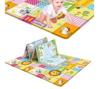 Children's Play Mat - Foldable Thickened Crawling Mat, Space-Saving Foam Floor Cushion | Comfortable Waterproof with Educational Animal Patterns for Bedroom, Living Room, Balcony, Park