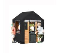 Children's Playhouse Cover, 420D Oxford Tarpaulin Foldable Waterproof Sunscreen All-Weather Protective 4 Windproof Buckle, for Backyard Garden Cottage Kids' Play House (Black A,142*142*153cm)