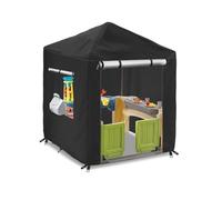 Children's Playhouse Cover, 420D Oxford Tarpaulin Foldable Waterproof Sunscreen All-Weather Protective 4 Windproof Buckle, for Backyard Garden Cottage Kids' Play House (Black B,142*142*153cm)