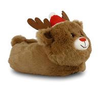 Children's Plush Rudolph Reindeer Christmas Slippers, Brown Soft Novelty Design with Santa Hat, UK Kids 10-2 (Brown, UK child 12, UK Footwear Size System, Little Kid, Women, Numeric, Medium, 12)