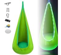 Children's Pod Swing Seat, Glowing Swing Chair, Children's Hanging Chair, LED Lights And Remote Control, Hanging Chair With Air Cushion For Indoor And Outdoor(Green)