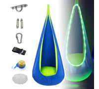 Children's Pod Swing Seat, Glowing Swing Chair, Children's Hanging Chair, LED Lights And Remote Control, Hanging Chair With Air Cushion For Indoor And Outdoor(Blue)