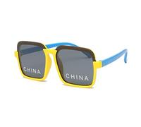Children's Polarized Glasses UV400 Anti-Ultraviolet Sunglasses Square Large Frame Children's Glasses (Blue Frame Yellow Legs)