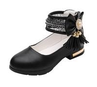 Children's Princess Shoes Girls Elegant Dress Shoes Non-Slip Dance Shoes Soft Floor Evening Shoes Flat Shoes Breathable Girls Single Shoes Performance Dress Shoes, black, 10.5 UK Child