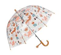 Children's Print Long Handle Umbrella For Outdoor Rainy Days Lightweight 8 Bone Transparent Dome With Hedgehog Design (Coffee, 70X68cm)