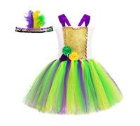 Children's Products Carnival Girl Dress Three Colors Bright Side with Pompous Dress Party Performance(Purple,XL)
