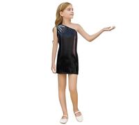 Children's Products Girls Fashion Square Sequin Print Sleeveless Slip Dress with Round Neck Asymmetric Hem Party Wear Casual Summer Outfit(Black,13-14Years)