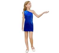 Children's Products Girls Fashion Square Sequin Print Sleeveless Slip Dress with Round Neck Asymmetric Hem Party Wear Casual Summer Outfit(Blue,11-12Years)
