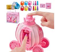 Children's Pumpkin Cart Machine - Pretend Play Makeup Toy For Girls | Click Unlock Multifunctional Nail Kit | Princess Cosmetics Set For Birthday Travel Classroom Party, 6 Stamps Gels