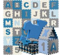 Spielwerk® 86-Piece Childrens' Puzzle Play Mat | Baby Toddler Kids 3.3 m² EVA Foam Floor Protection Crawling Mat 29.5x29.5cm | Letters Numbers ABC Learning Carpet XXL Blue
