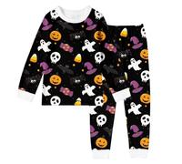 Children's Pyjamas Set Halloween Cute Pumpkin Ghost Cotton Sleepwear Two Piece Cute Fashionable Long Sleeve Pyjama Sets for Girls Boys Costume Party Children's Clothing, black, 4 Years