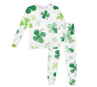 Children's Pyjamas Set, Irish Day Green 2 Pieces Clothes Set, St Patrick's Day Pyjamas, Girls Boys Long Sleeve Pjs Sets, Clover Printed Comfy Nightwear Sets, Loungewear Set for Kids