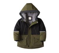 Children's Quilted Down Jacket with Hood Zip Thickened Outdoor Jacket Windproof Hiking Jacket Length Cotton Jacket Winter Coat Parka Jacket for Boys and Girls
