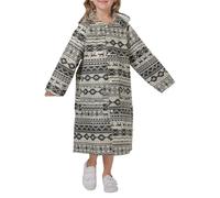 Children's Rain Poncho with Ethnic Print Waterproof Rain Cape Featuring Deer and Geometric Patterns, Lightweight Rainwear for Kids, Ideal for Holidays and Days Out Black