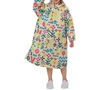 Children's Rain Poncho with Ethnic Print Waterproof Rain Cape Featuring Deer and Geometric Patterns, Lightweight Rainwear for Kids, Ideal for Holidays and Days Out Yellow