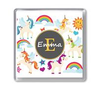 Childrens Rainbow Unicorn Drinks Coaster. Personalised Gift Cup Mat. Any Name & Initial. Kids Girls Boys Ideal Birthday Present Ideas For Her