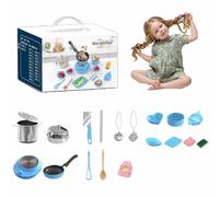 Children's Real Cooking Mini Kitchen Toys - 22 PCS Set, Food-Grade Stainless Steel Cooking Sets with Stove, Real Food Making Beginner Educational Toys (blue)