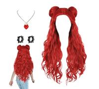 Children's Red Halloween Wig - Long Curly with Earrings | Comfortable Cosplay Costume Accessory for Party, Stage and School Performance