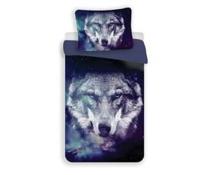 Children's Reversible Bedding with Grey Wolf, Pack Animal, Wilderness, Duvet 140 x 200 cm and Pillow 70 x 90 cm, 100% Polyester