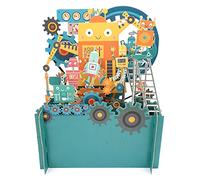 Children's Robots Working 3D Pop Up Birthday Greeting Card by Alljoy Cards KID023