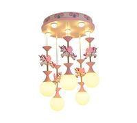 Children's Room Lights Carousel Chandelier,Modern Minimalist Boy and Girl Bedroom Decoration 5 Heads Chandelier Dining Room Wrought Iron Light Baby Room Lighting Pink (Color : Three color dimming)